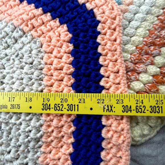 3 Handmade Pink Blue White Multi-Color Crochet Hexagon Afghan Area Chair Rugs - Picture 3 of 5